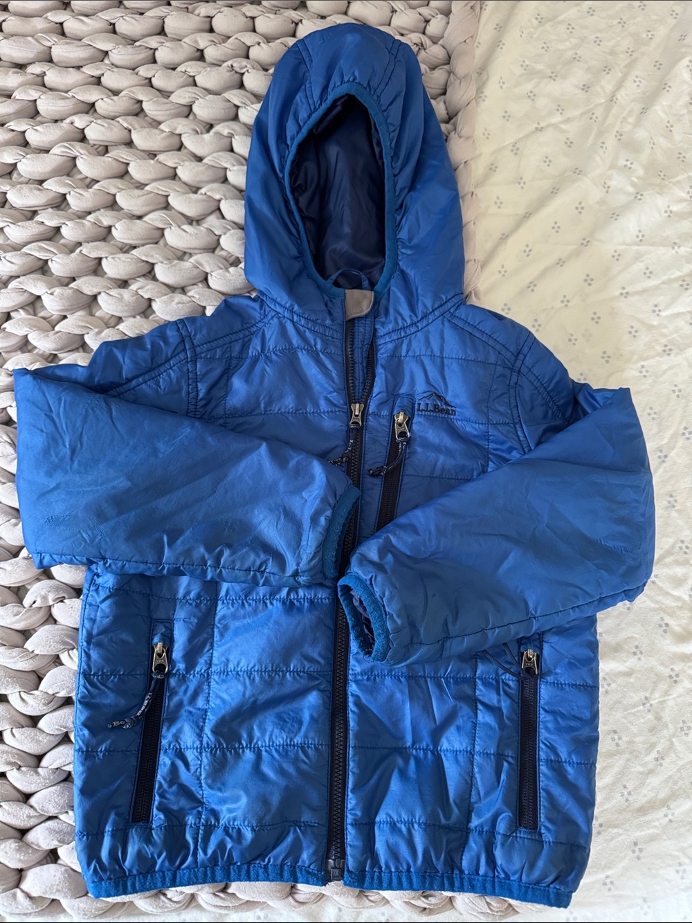 L.L. Bean Kids Hooded Puffer Jacket in Bright Blue